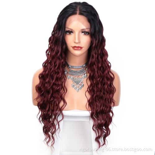 Vigorous Lace Front Wigs Long Wavy Synthetic Wigs for Black Women Ombre Curly Red Wigs with Natural Hairline